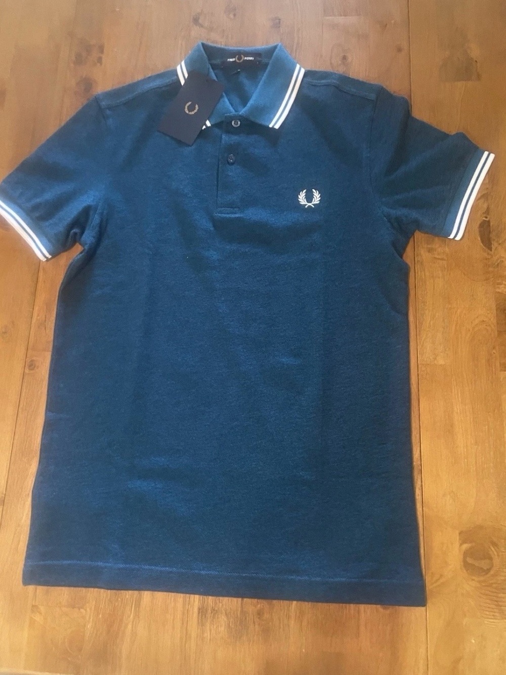 Fred Perry Men’s Dark Blue Polo with Blue White Twin-Tip M3600 small